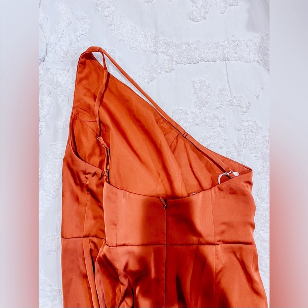 Azazie One-Shoulder Rust Evening Gown - Picture 4 of 7